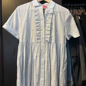 Kate spade collared dress with navy blue stripes and micro blue hearts 💙